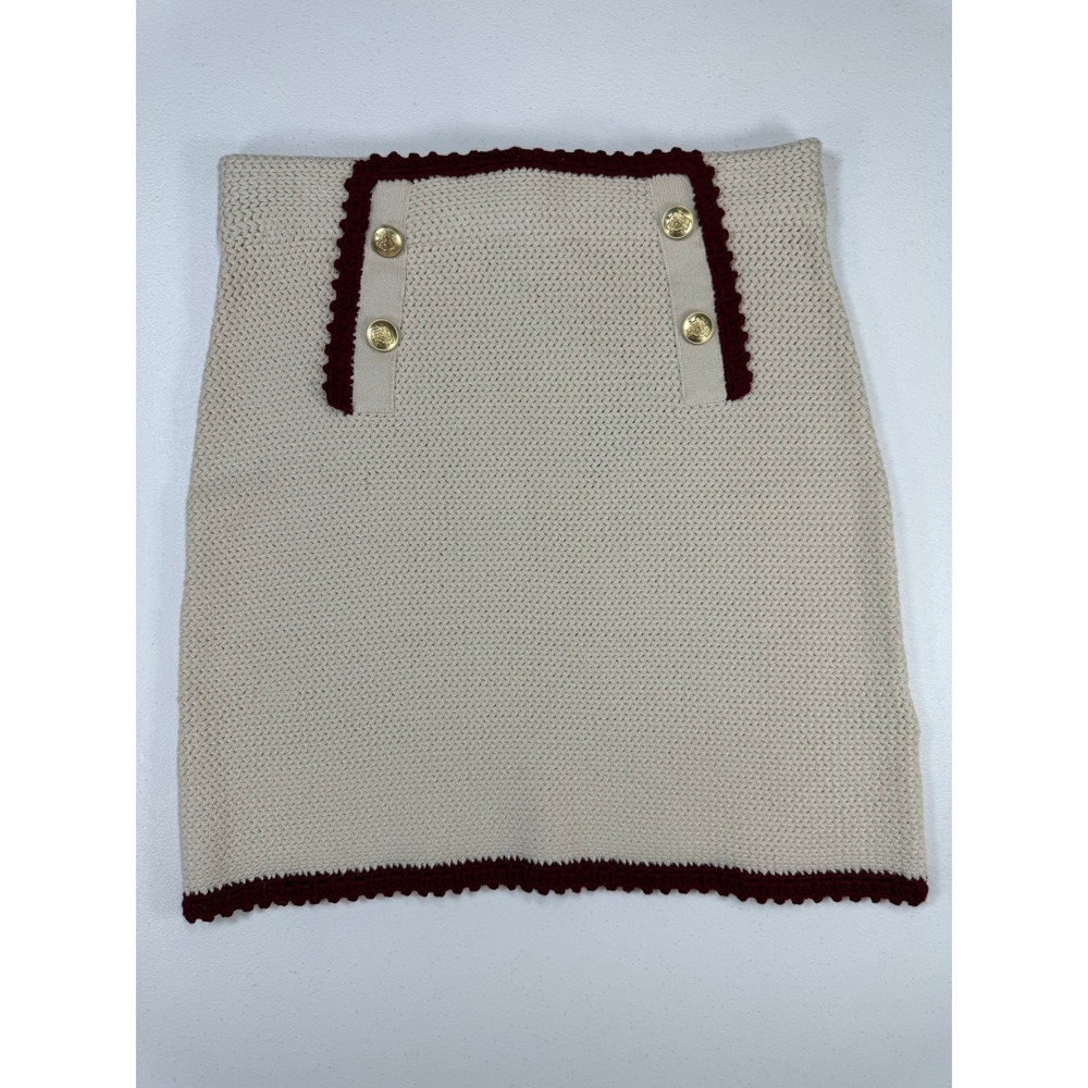 NWT J.Crew Crochet Mini Skirt Womens XS Cream Burgundy Preppy Old Money Academia